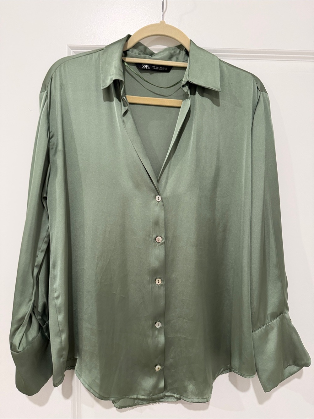 Sage Green Button-Down V neck Blouse